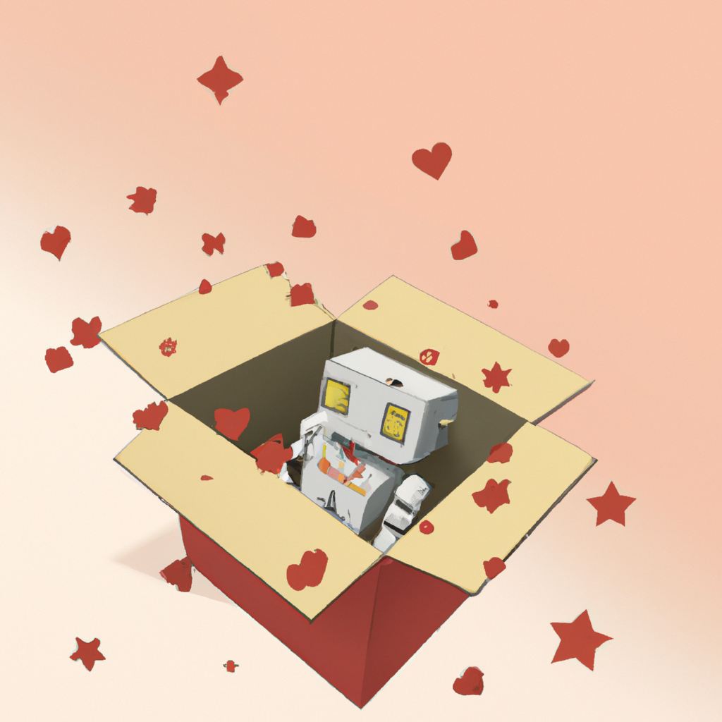 Empty favorites illustration: a friendly robot with an open box